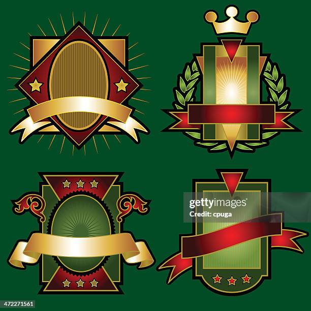 set of vector emblems & crests - beer bottle explode stock illustrations