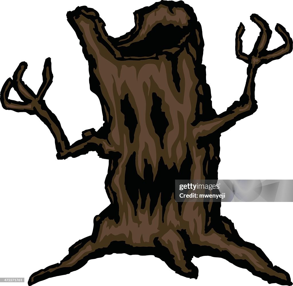 Scary anthropomorphic tree flailing it's branch like arms