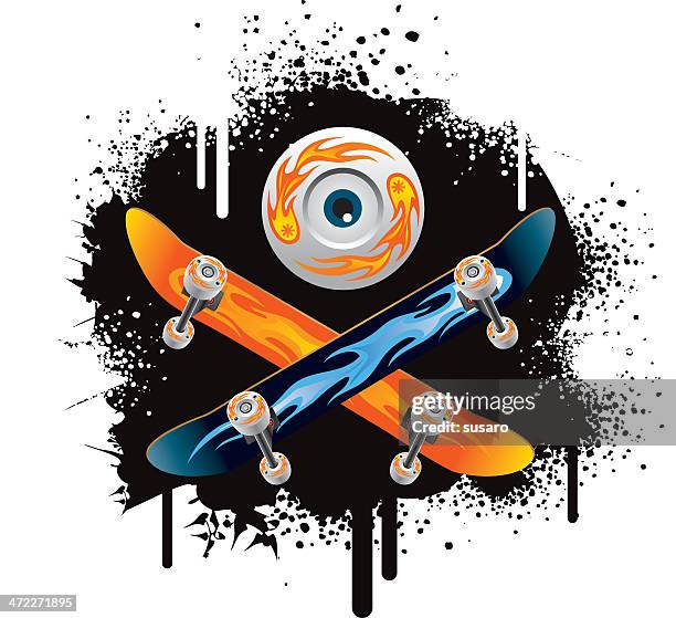 ilustraciones, imágenes clip art, dibujos animados e iconos de stock de logotipo de patín - skater