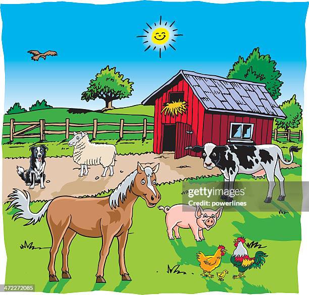 farm yard animals - cow and calf illustration stock illustrations