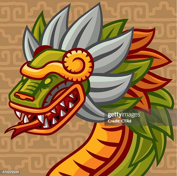 ilustrações, clipart, desenhos animados e ícones de quetzalcóatl emplumados snake deus (mexicano - aztec