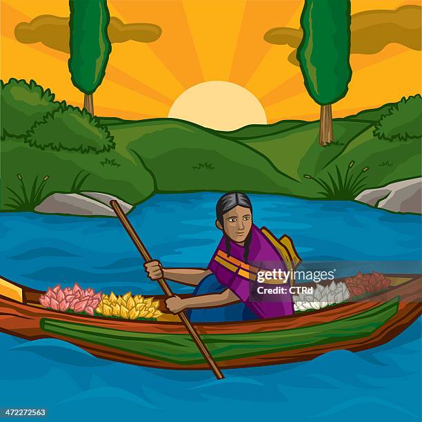 xochimilco floating flower shop - xochimilco stock illustrations