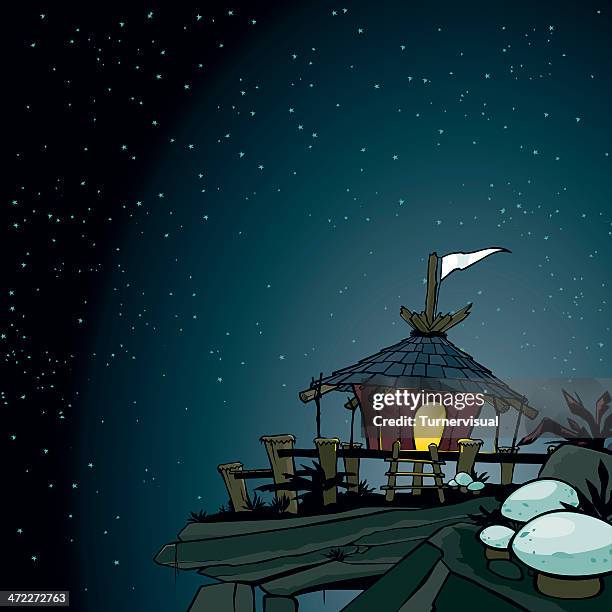 moon hut - log cabin interior stock illustrations