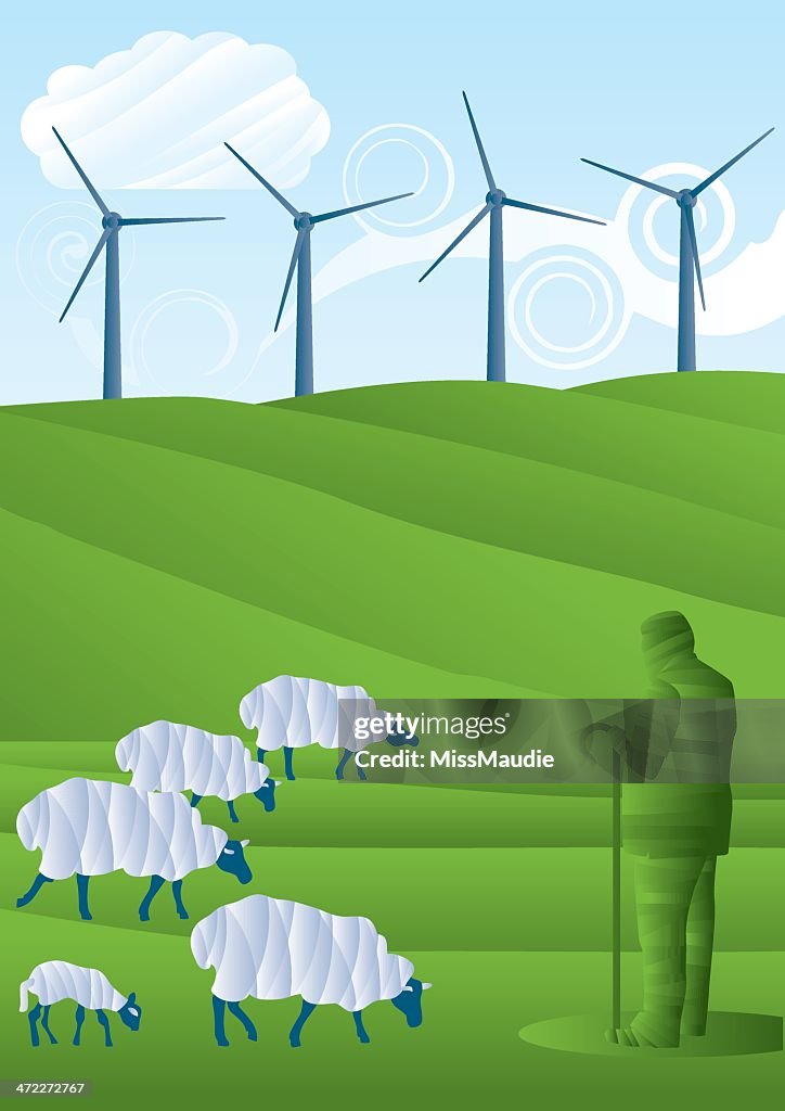 Schaf, Farmer und Wind farm