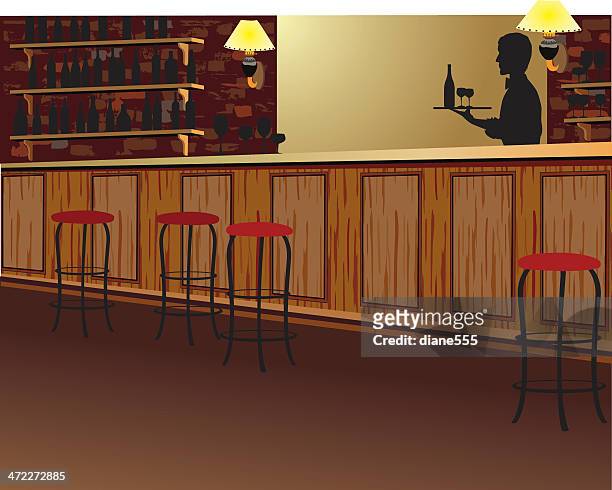 illustrations, cliparts, dessins animés et icônes de silhouette de serveur plateau vide du bar derrière - barmen