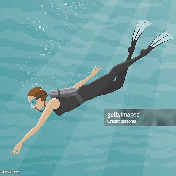stockillustraties, clipart, cartoons en iconen met female scuba diver - duiksport