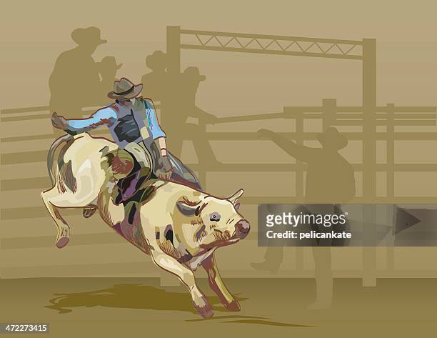 ilustraciones, imágenes clip art, dibujos animados e iconos de stock de monta de toro - monta de toro