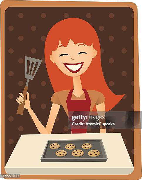 cookie baking woman - cookies on baking sheet stock illustrations