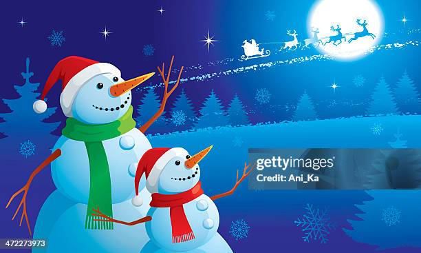 bildbanksillustrationer, clip art samt tecknat material och ikoner med christmas greeting card with snowmen - cartoon santa claus