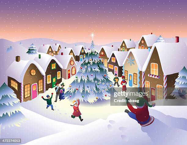 christmas town - wintersport stock-grafiken, -clipart, -cartoons und -symbole