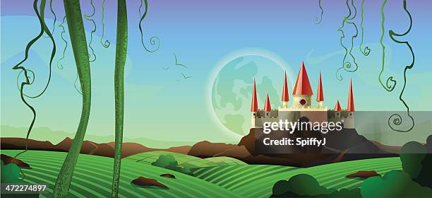 horizontal landscape castle background - fairytale background stock illustrations