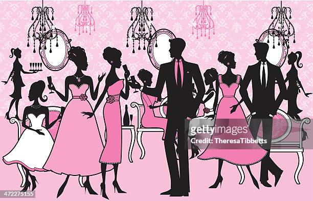 girly party - cocktail party dress stock illustrations