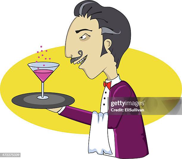 cocktail waiter - pink colour scheme stock illustrations