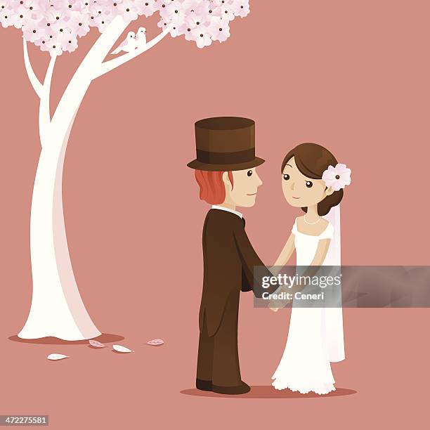 illustrations, cliparts, dessins animés et icônes de mariage en plein air - arbre cerisier japonais vectoriel