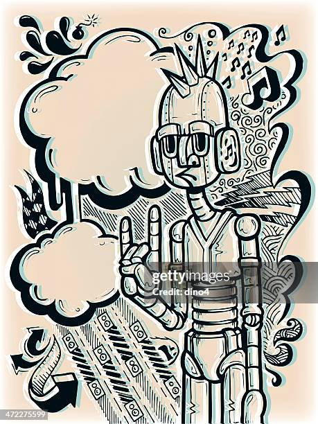 ilustraciones, imágenes clip art, dibujos animados e iconos de stock de rockbot - punk