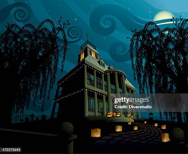 halloween house - ominous clouds stock illustrations