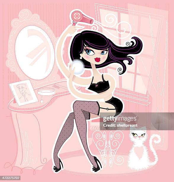 pin-up getting ready - dressing table stock illustrations