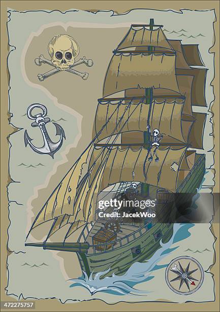 ghost ship - treasure map stock illustrations