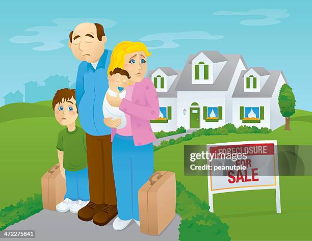 foreclosed home white family - child poverty stock illustrations