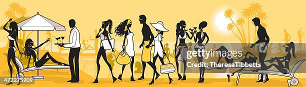 ilustraciones, imágenes clip art, dibujos animados e iconos de stock de glamourous club de playa - bolsa de playa