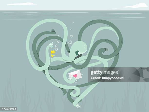 octopus in love - giant octopus stock illustrations