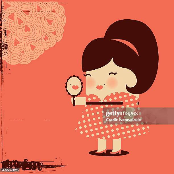 girl with a mirror - make up mirror light stock illustrations