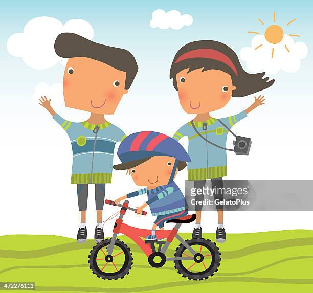 ilustrações de stock, clip art, desenhos animados e ícones de família ciclismo dia - family cycling