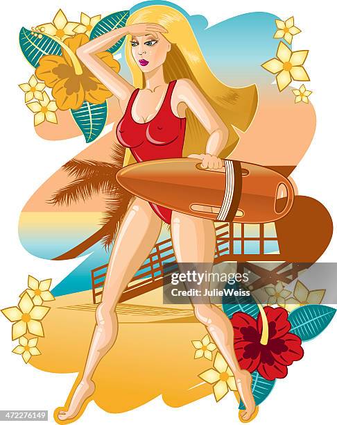 lifeguard babe - lifeguard beach stock illustrations