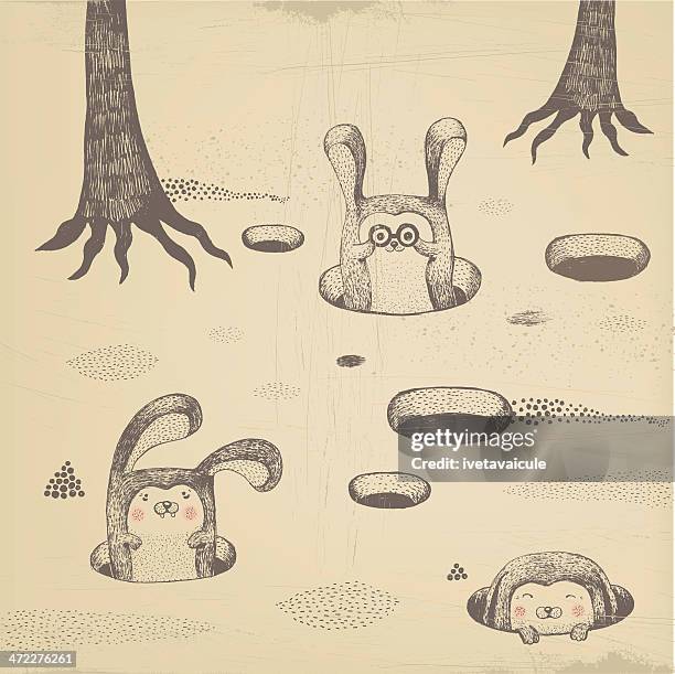 rabbits - rabbit burrow stock illustrations