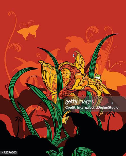 jungle lilies - tree frog stock illustrations