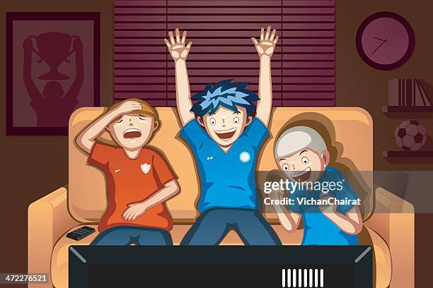 goal - happy children watching tv stock illustrations