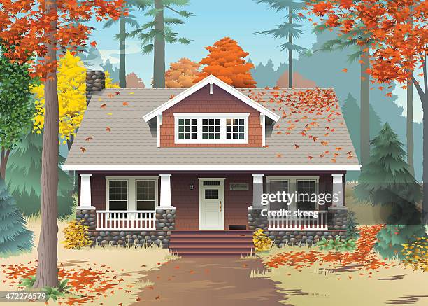 rustic autumn home - house fall tree stock illustrations