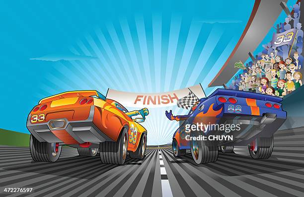 ilustrações, clipart, desenhos animados e ícones de luta de carro de corrida - linha de chegada