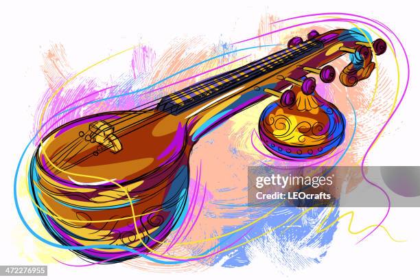 colorful veena - musical instrument stock illustrations