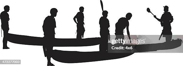 outdoor adventures canoeing - people on canoe clip art stock illustrations