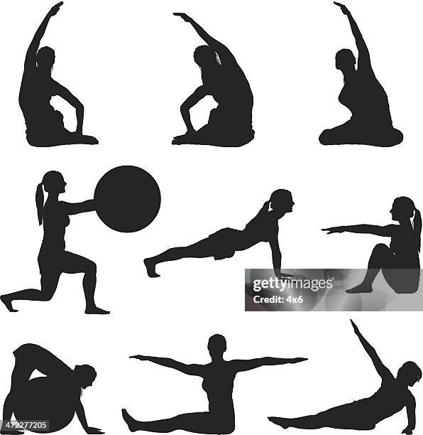 flexible females holding yoga poses - lying on back exercise stock illustrations