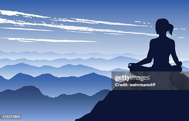 yoga in the mountains - guru stock illustrations