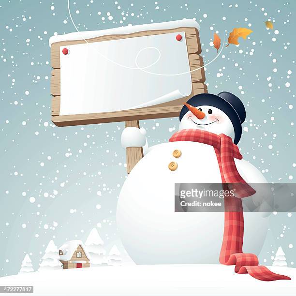 schneemann-schild - snowman stock-grafiken, -clipart, -cartoons und -symbole