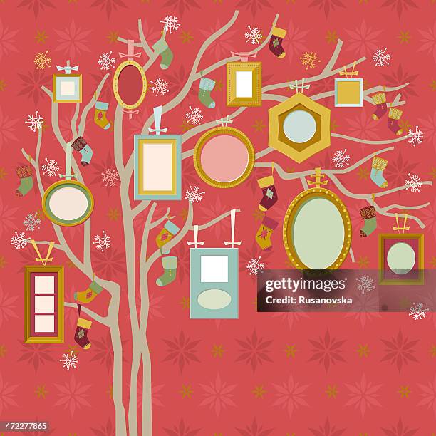 bildbanksillustrationer, clip art samt tecknat material och ikoner med computer icon image of family tree at christmas - släktträd