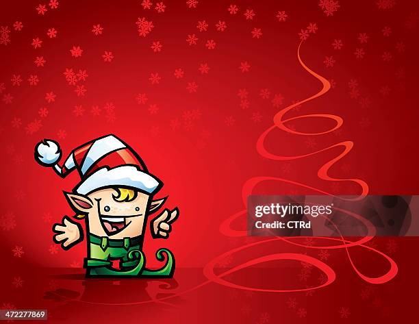 christmas elf & tree - stage set stock illustrations
