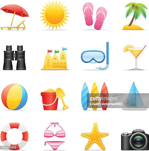 color icons - beach - sun safety stock illustrations