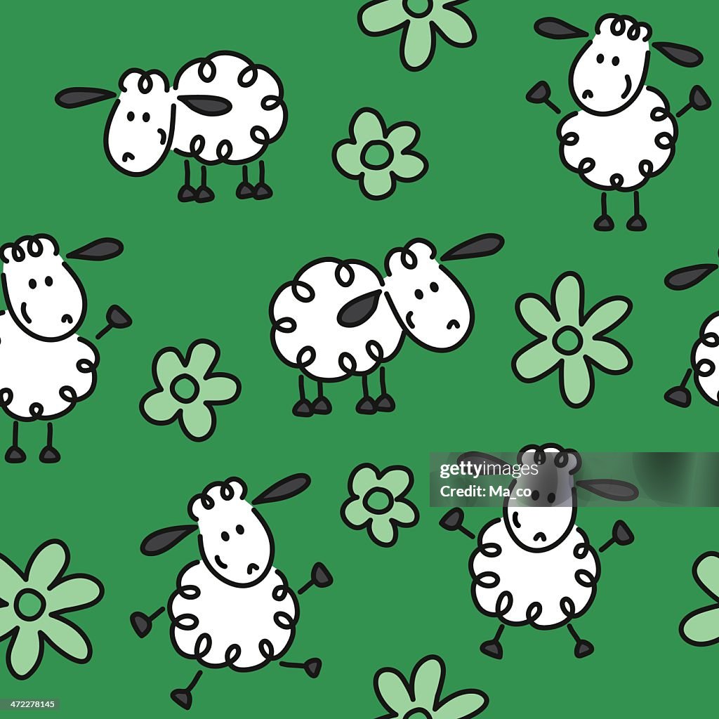 Happy sheep seamless pattern in different colors