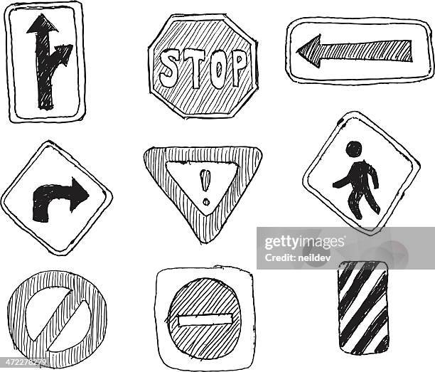 road sign skizzen - vorfahrt beachten stock-grafiken, -clipart, -cartoons und -symbole