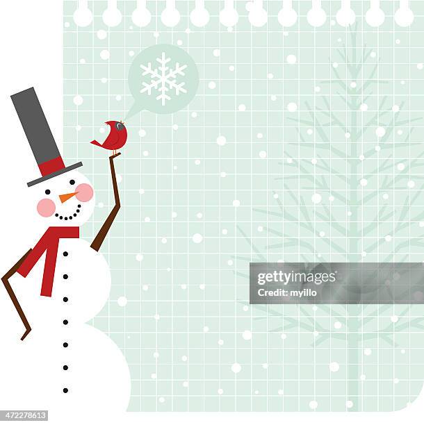 snowman and cardinal bird background / cold & snow in winter - snowman with sign stock illustrations