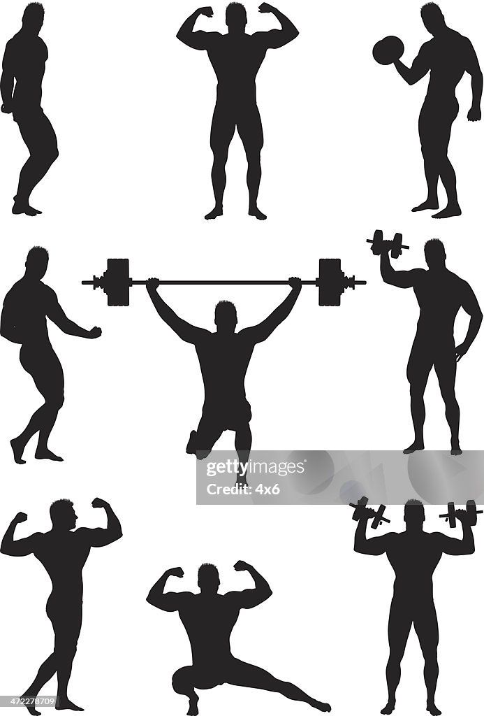 Body builder flexing and lifting weights
