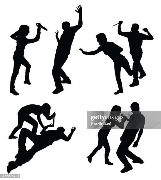 ilustraciones, imágenes clip art, dibujos animados e iconos de stock de la violencia doméstica parejas con knifes apuñalamiento - asesino