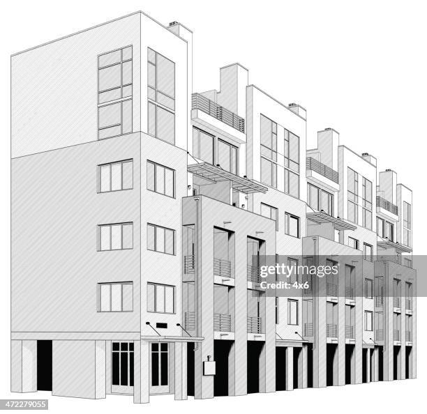 illustrazioni stock, clip art, cartoni animati e icone di tendenza di edificio dell'appartamento moderno in una città - piano di edificio