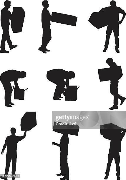 men with cardboard boxes - leaning over stock illustrations