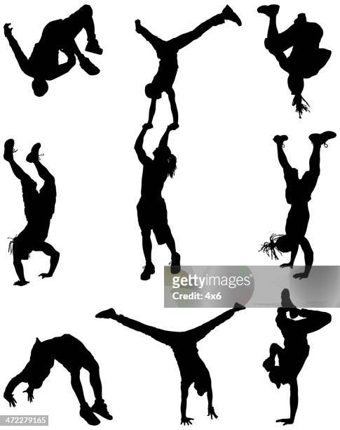 men break dancing - handstand stock illustrations