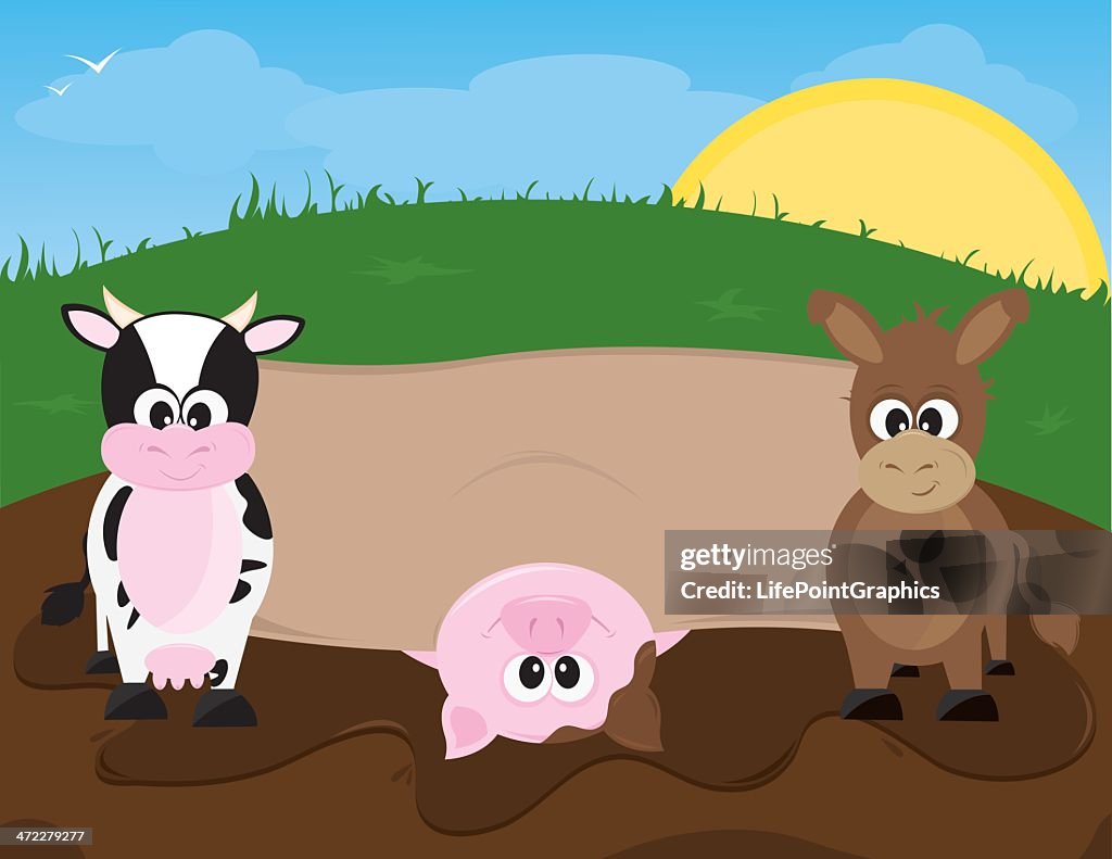 Cute Farm Animals with Banner for Your Text